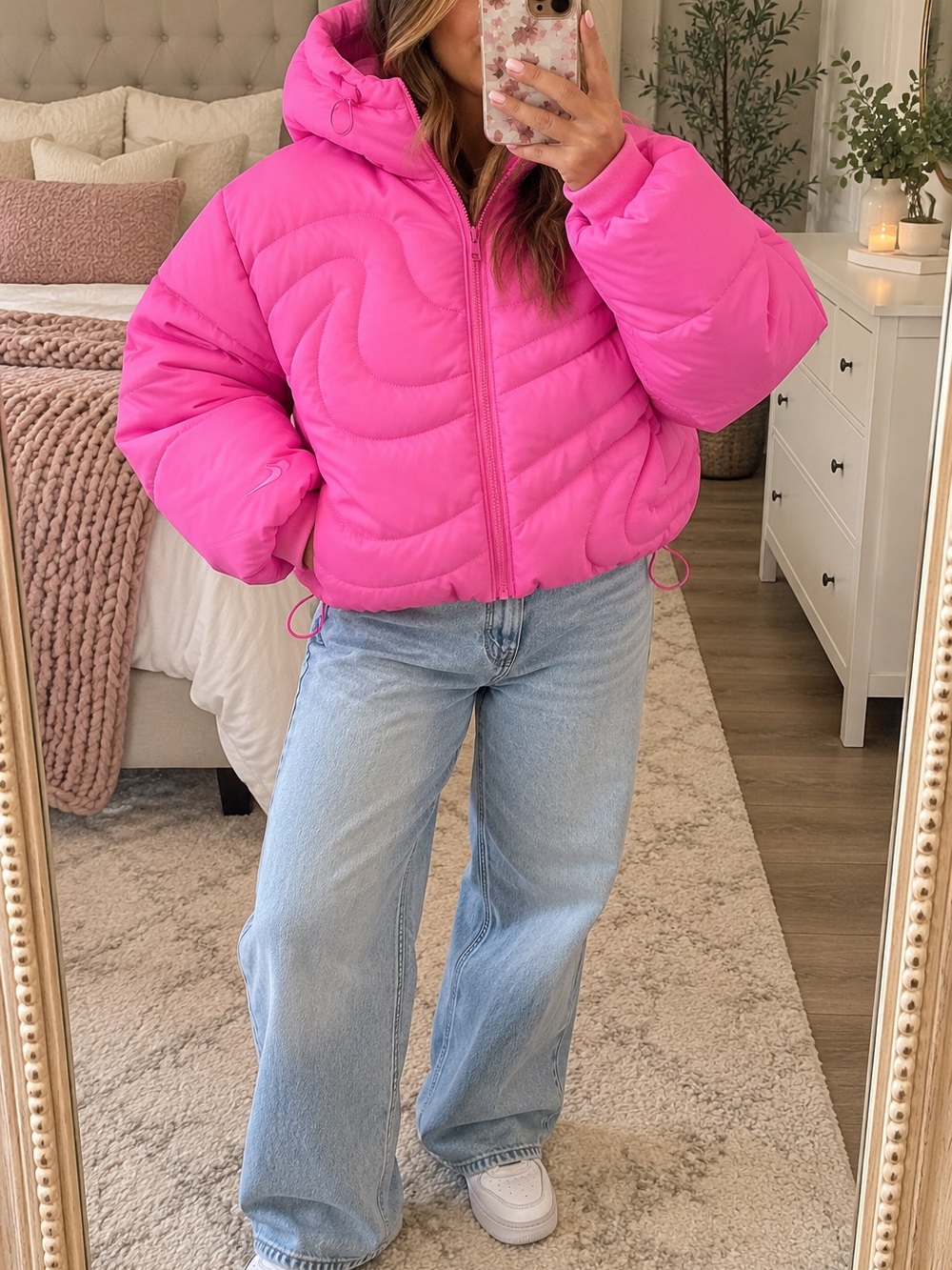 Nike Hot Pink Cropped Puffer Jacket with Hood
